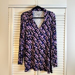 Investments II Essentials Long Sleeve Purple Multi Geometric Top, 2X, EUC